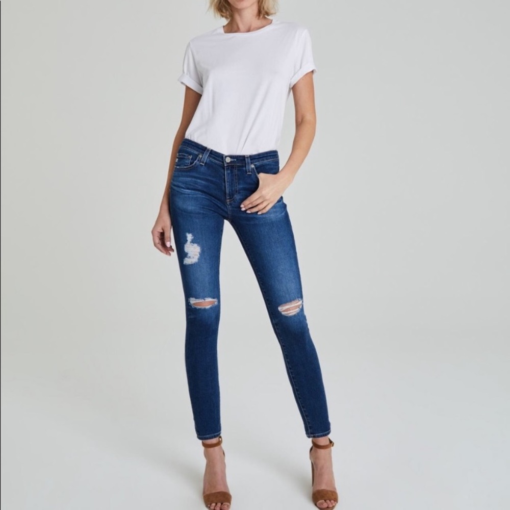 AG The Legging Ankle Super Skinny Distressed Raw Hem Jeans